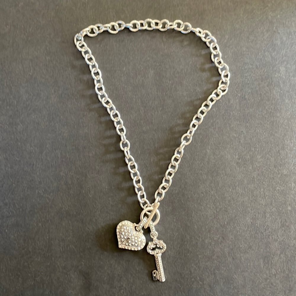 Heart Key Charm Choker With Link Chain - image 1